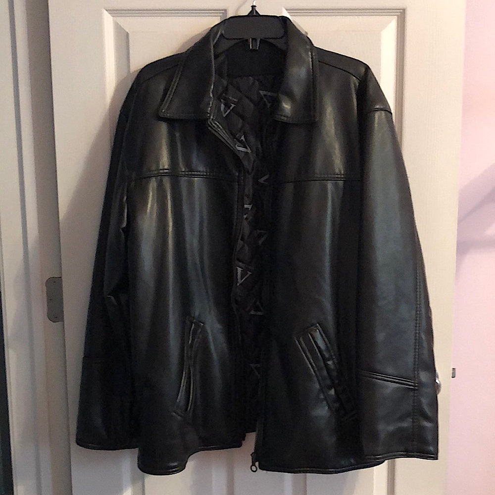 Black Faux Leather Jacket Mens Large